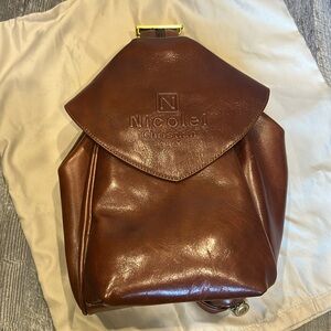 Nicole Christian Italian Vintage Brown Leather backpack Purse Bag sling